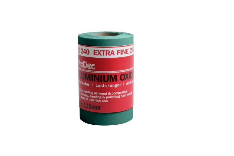 PRODEC GREEN ALUMINIUM OXIDE SAND PAPER ROLL 5M X 115MM -240 GRIT BETWEEN COATS VERY FINE. PAALV240 \\\KD04112