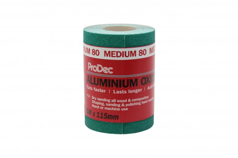 PRODEC GREEN ALUMINIUM OXIDE SAND PAPER ROLL 5M X 115MM - 80 GRIT MEDIUM. PAALV80 \\\KD04115