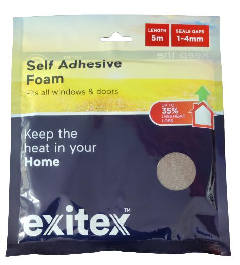 EXITEX SELF ADHESIVE DRAUGHT EXCLUDER WEATHER FOAM TAPE 4MM X 5M - BROWN. 1.01.0380.0005.10 \\\KD04135