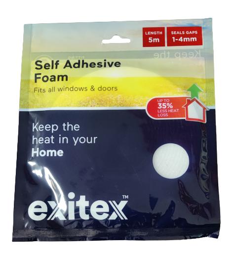 EXITEX SELF ADHESIVE DRAUGHT EXCLUDER WEATHER FOAM TAPE 6MM X 5M - WHITE. 1.01.0380.0005.35 \\\KD04136