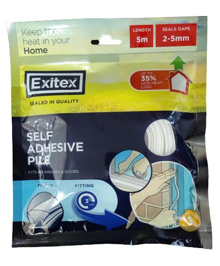 EXITEX SELF ADHESIVE PILE DRAUGHT EXCLUDER 5M - WHITE. 1.01.0425.0005.35 \\\KD04148