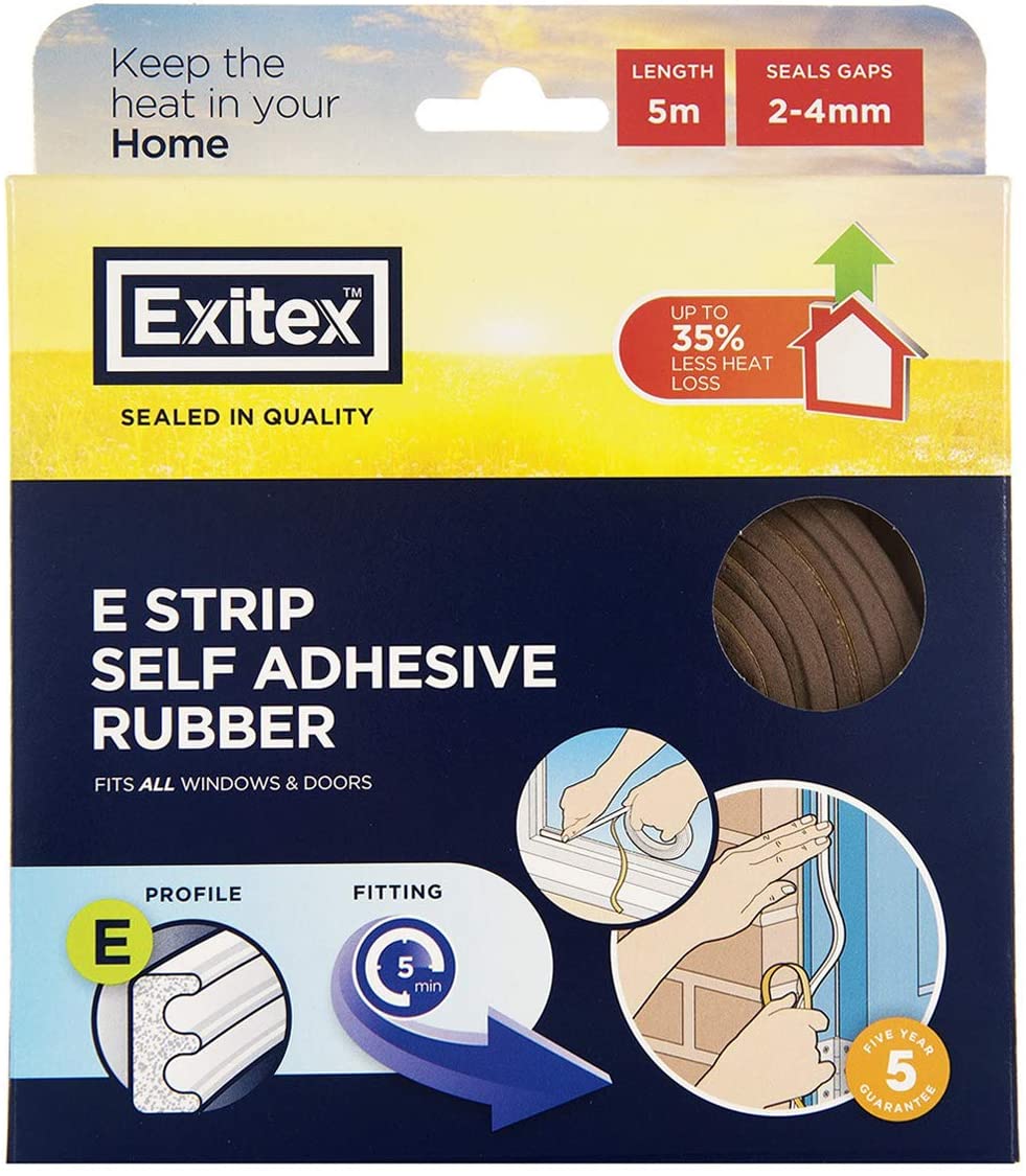 EXITEX SELF ADHESIEVE EPDM RUBBER E STRIP DRAUGHT EXCLUDER 5M - BROWN. 1.03.0001.0005.10 \\\KD04151