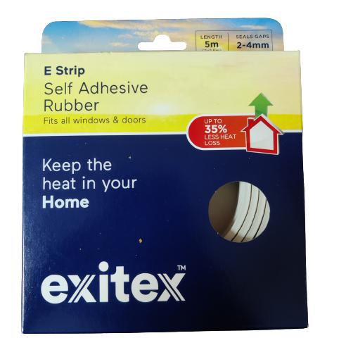 EXITEX SELF ADHESIEVE EPDM RUBBER E STRIP DRAUGHT EXCLUDER 5M - WHITE. 1.03.0001.0005.35 \\\KD04152
