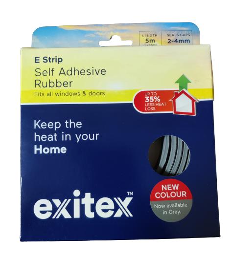 EXITEX SELF ADHESIEVE EPDM RUBBER E STRIP DRAUGHT EXCLUDER 5M - GREY. 1.03.0001.0005.25 \\\KD04153