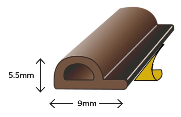 EXITEX SELF ADHESIEVE EPDM RUBBER P STRIP DRAUGHT EXCLUDER 5M - BROWN. 1.03.0002.0005.10 \\\KD04154