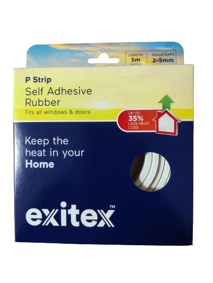 EXITEX SELF ADHESIEVE EPDM RUBBER P STRIP DRAUGHT EXCLUDER 5M - WHITE. 1.03.0002.0005.35 \\\KD04155