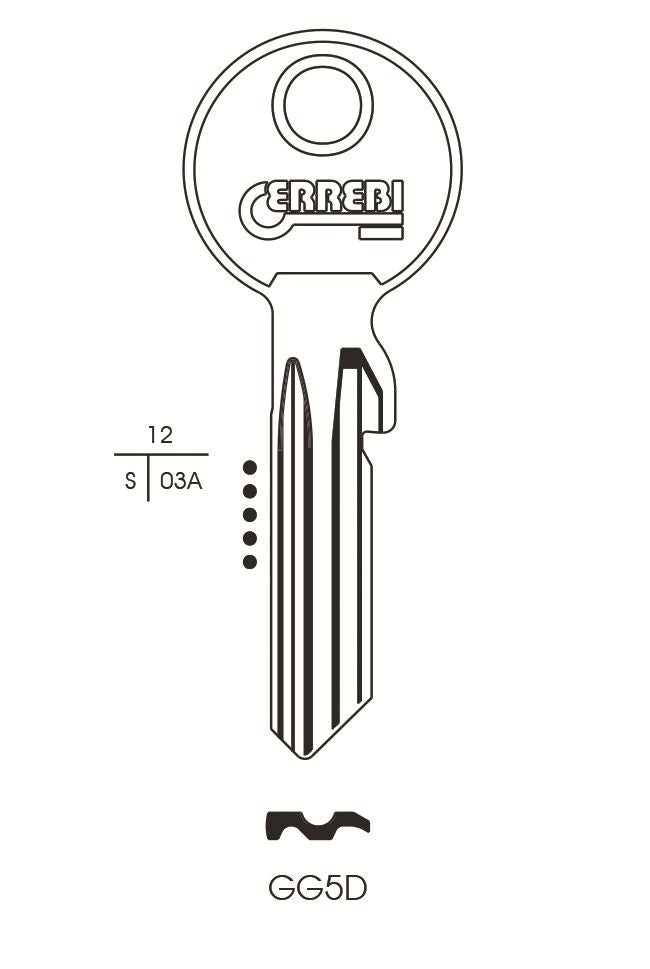 KEY BLANK GG5D ERREBI CYLINDER GEGE ORION GE10 ABS13 SILCA GE1JMA GE-1D HD62GE GEGE 10/PK. GG5D \\\KD04496