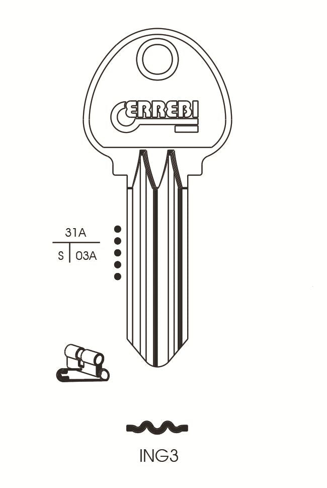 KEY BLANK ING3 ERREBI INGERSOLL S SECTIONORION IGL14 SILCA ING5 JMA ING-SHD IG3 10/PK. ING3 \\\KD04498