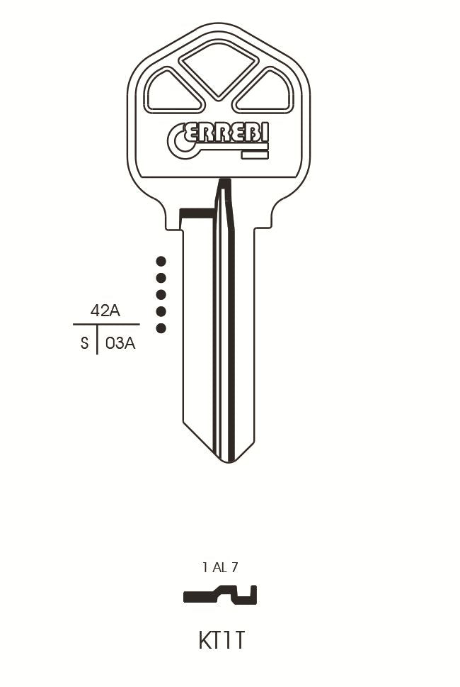 KEY BLANK KT1T ERREBI CYLINDER ORION 1176 SILCA KS1 JMA KWI-1HD H176 TO SUIT KWIKSET 10/PK. KT1T \\\KD04500