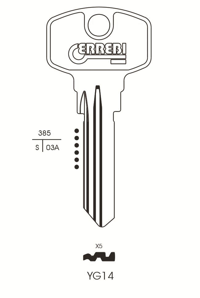 KEY BLANK YG14 ERREBI YALE CYLINDER BLANKORION YAX5 SILCA YA93 JMA YA46D SQUARE HEAD ROUND HEAD SILC. YG14 \\\KD04504
