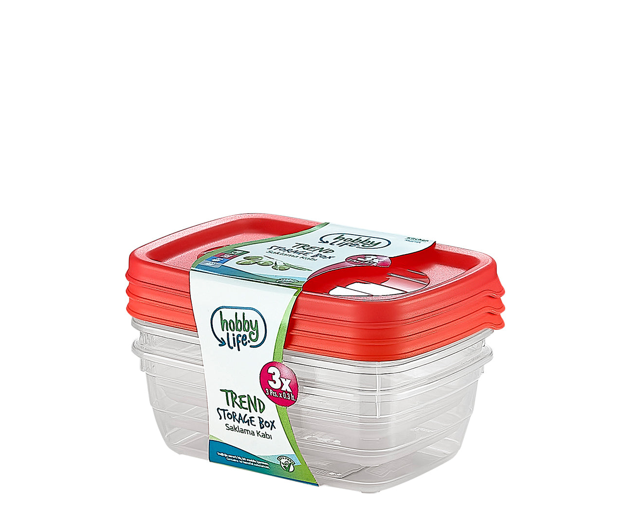 HOBBY TREND RECTANGULAR FOOD STORAGE CONTAINERS 3PCS 0.3 LITRE ASSORTED COLOURS. 021014 \\\KD04752