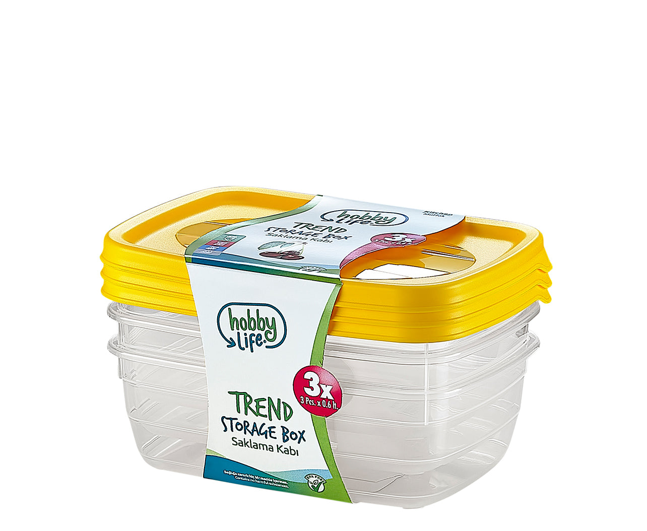HOBBY TREND RECTANGULAR FOOD STORAGE CONTAINERS 3PCS 0.6 LITRE ASSORTED COLOURS. 021015 \\\KD04753