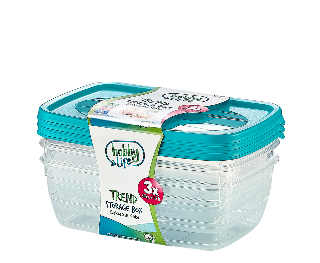 HOBBY TREND RECTANGULAR FOOD STORAGE CONTAINERS 3PCS 1.2 LITRE ASSORTED COLOURS. 021016 \\\KD04754