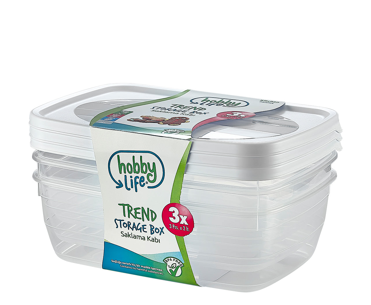 HOBBY TREND RECTANGULAR FOOD STORAGE CONTAINERS 3PCS 2 LITRE ASSORTED COLOURS. 021017 \\\KD04755