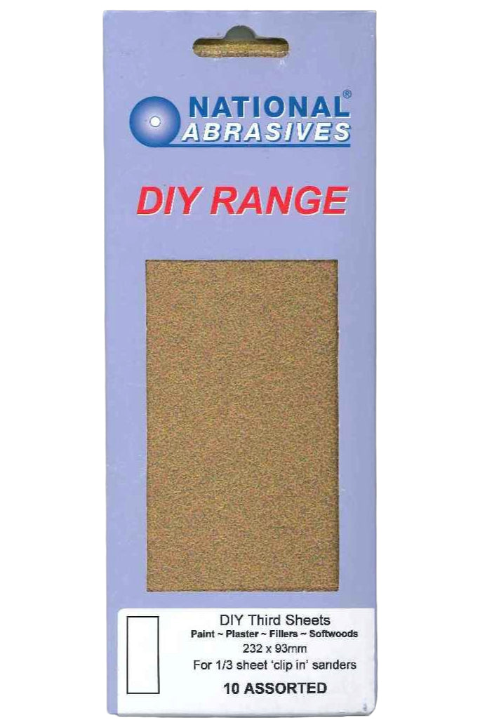 NATIONAL ABRASIVES ASSORTED GRIT THIRD DIY SHEET 10/PK \\\KD04809