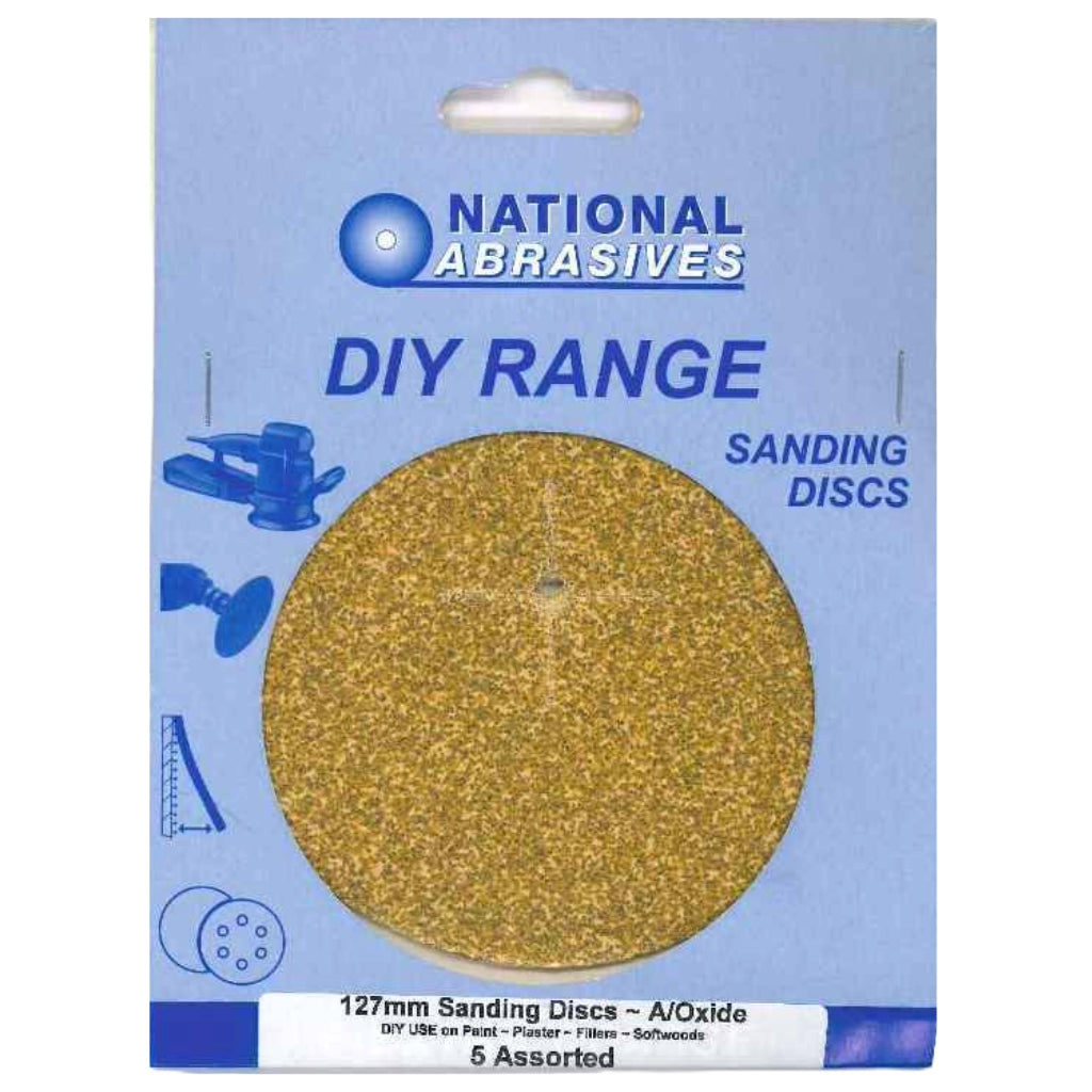 NATIONAL ABRASIVES ASSORTED GRIT A/OXIDE SANDING DISCS 127MM 5/PK. NAT90079 \\\KD04810