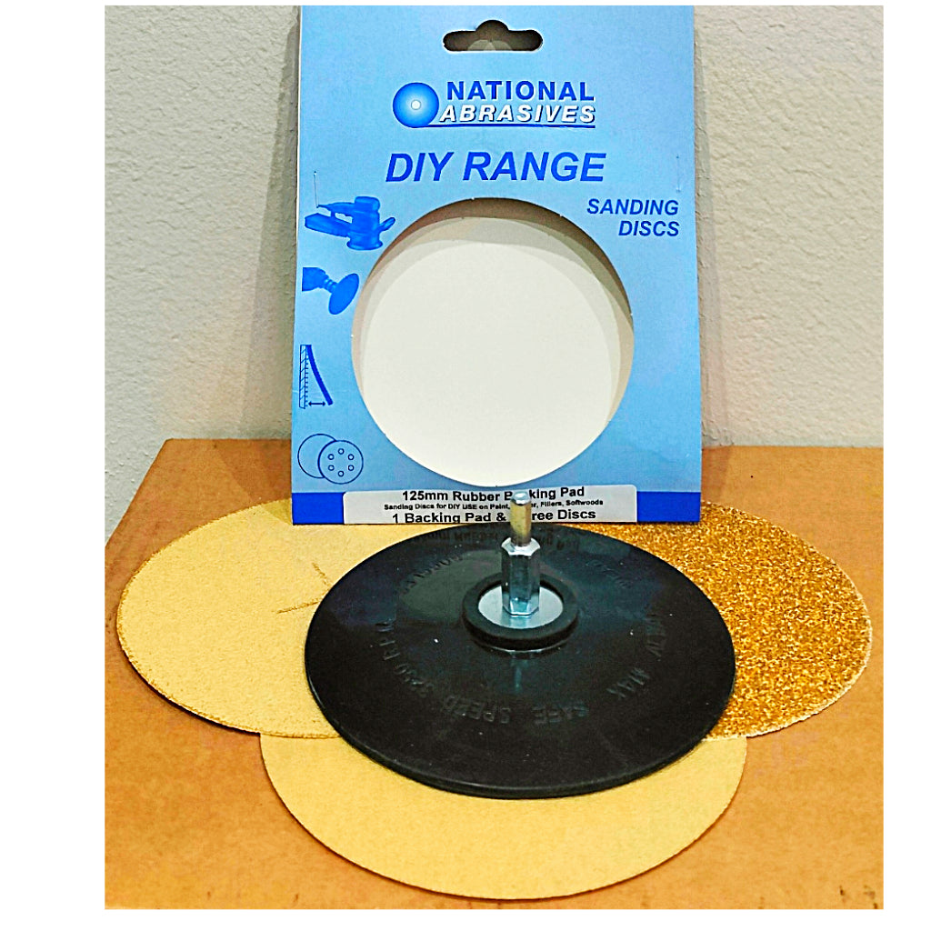 NATIONAL ABRASIVES 3 ASSORTED SANDING DISCS WITH RUBBER BACKING PAD 125MM. NAT5387 \\\KD04811
