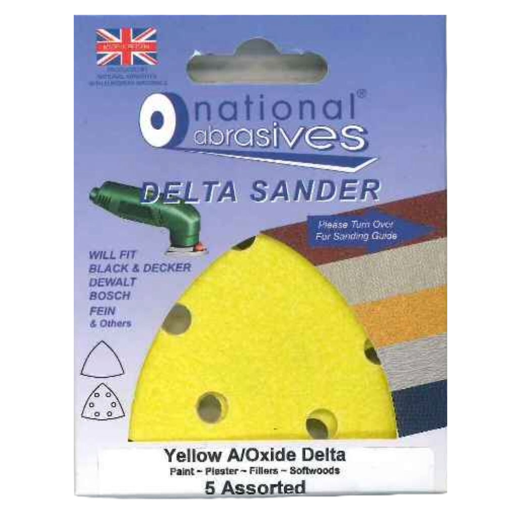 NATIONAL ABRASIVES ASSORTED GRIT YELLOW A/OXIDE DELTA SANDER PAD 5/PK. NAT7107 \\\KD04812