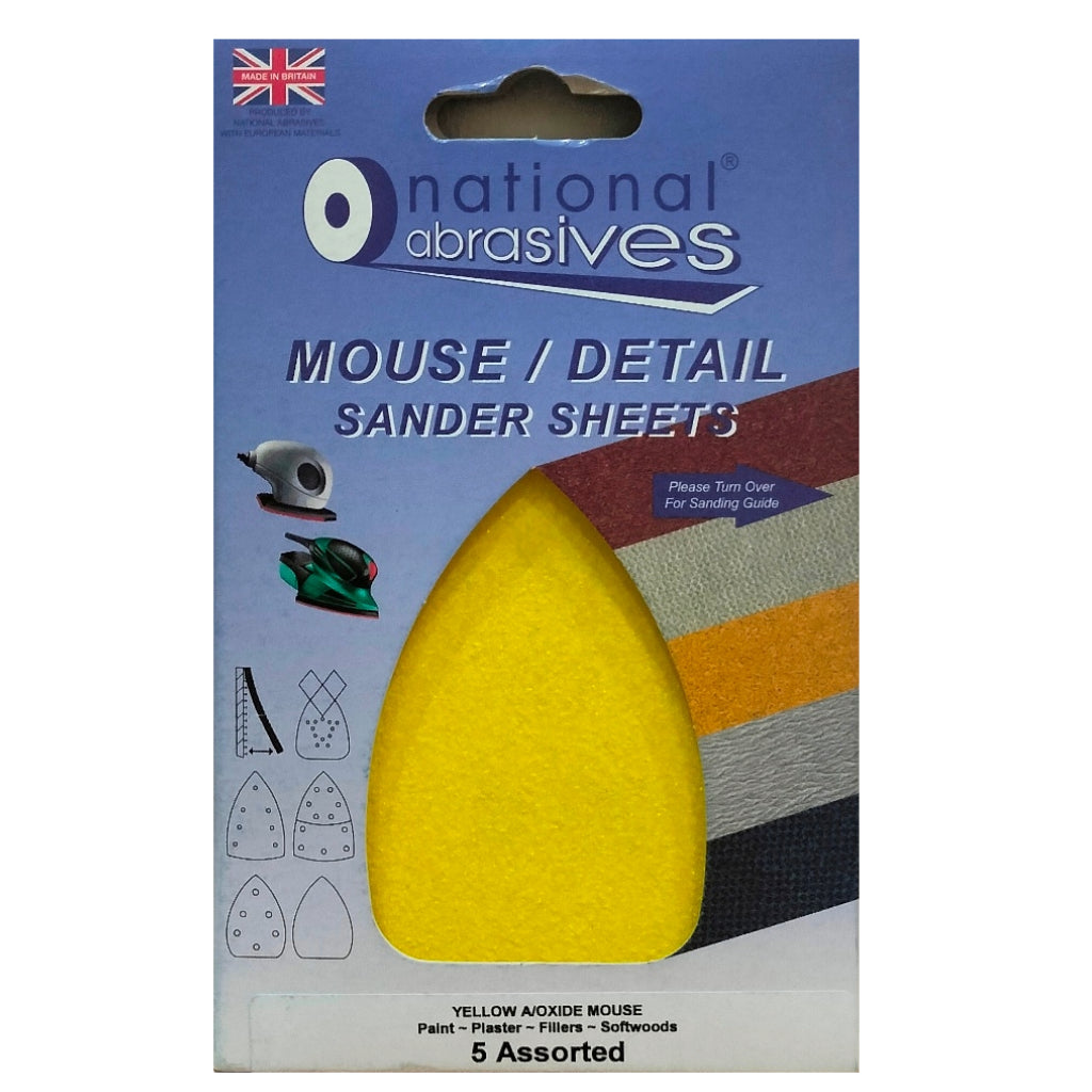NATIONAL ABRASIVES ASSORTED GRIT YELLOW A/OXIDE MOUSE SANDER PAD 5/PK. NAT6803 \\\KD04813
