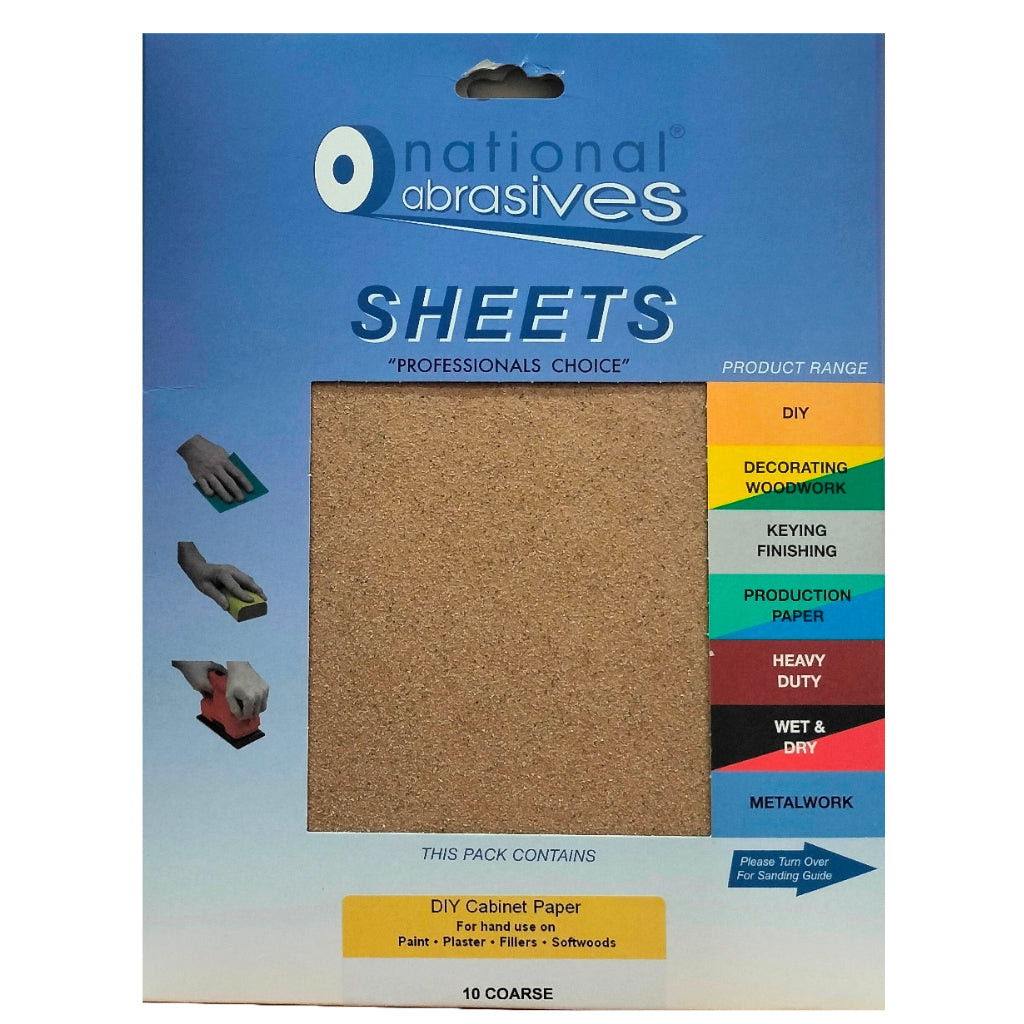 NATIONAL ABRASIVES CABINET PAPER COARSE 280 X 230MM 10PK. NAT6513 \\\KD04816