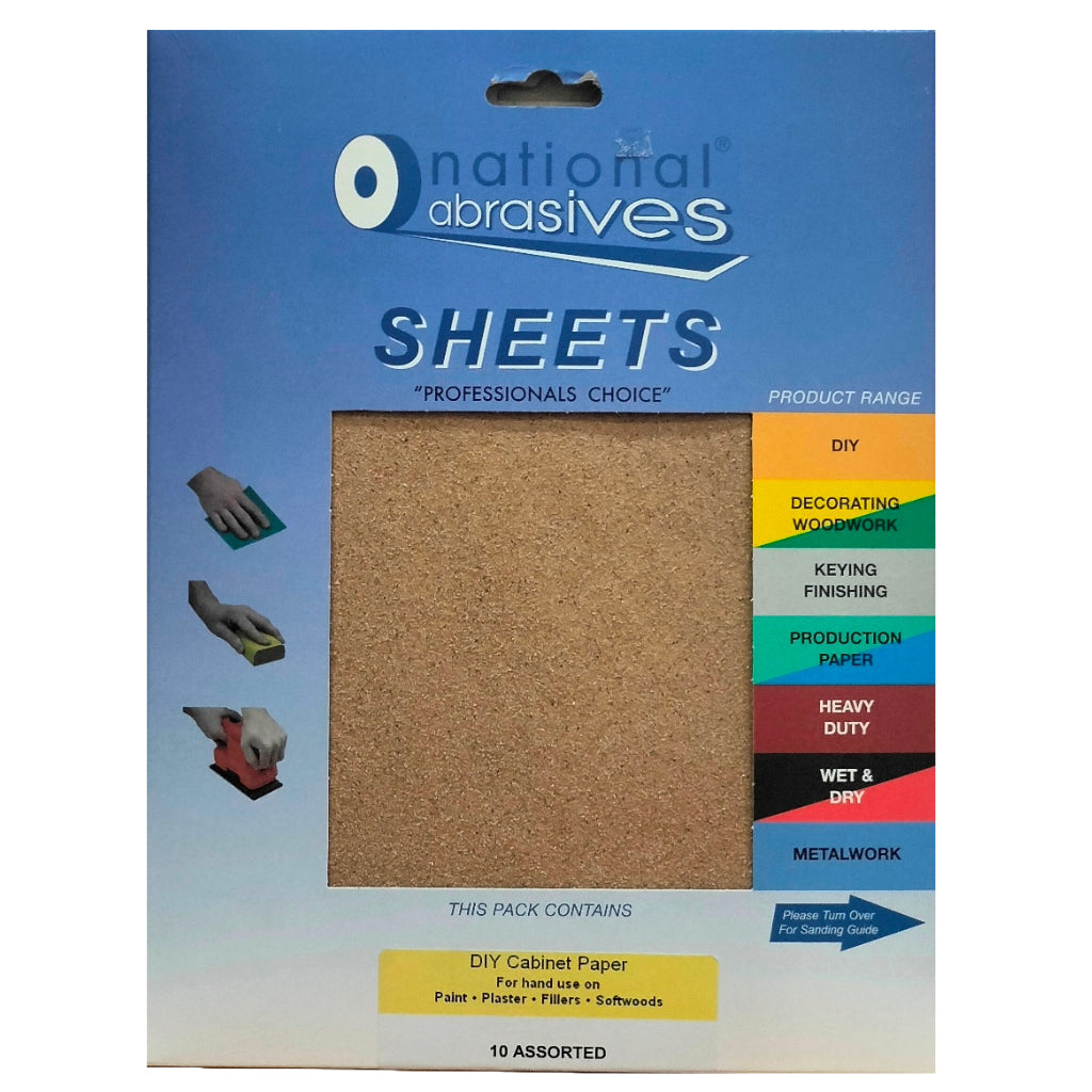 NATIONAL ABRASIVES ASSOERTED CABINET PAPER 280 X 230MM 10/PK. NAT6520 \\\KD04817