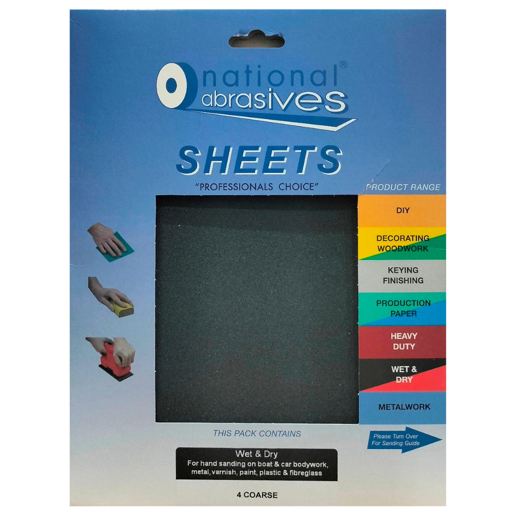 NATIONAL ABRASIVES WET & DRY SHEET COARSE 280 X 230MM 4/PK. NAT70330 \\\KD04820