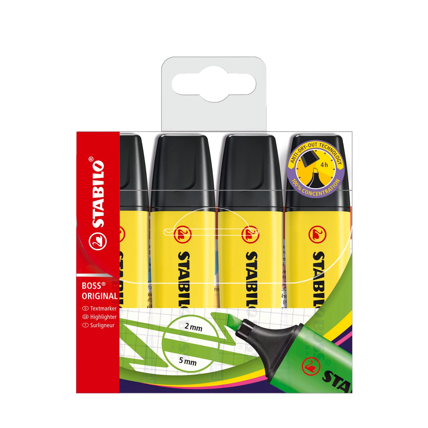 STABILO BOSS ORIGINAL HIGHLIGHTER 4/PK - YELLOW. 70/4-24 \\\KD04834