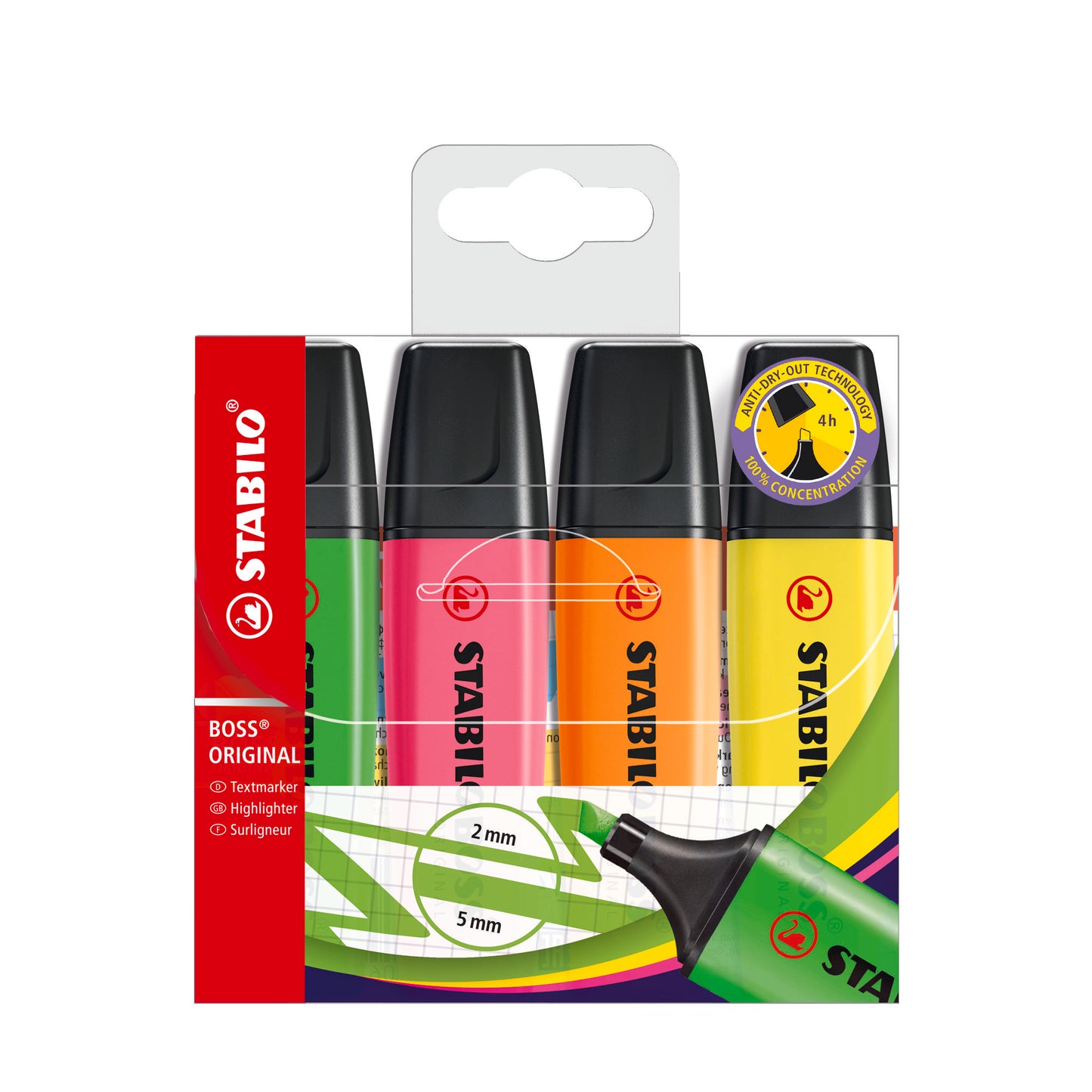 STABILO BOSS ORIGINAL HIGHLIGHTER 4/PK - ASSORTED COLOUR. 70/4 \\\KD04835