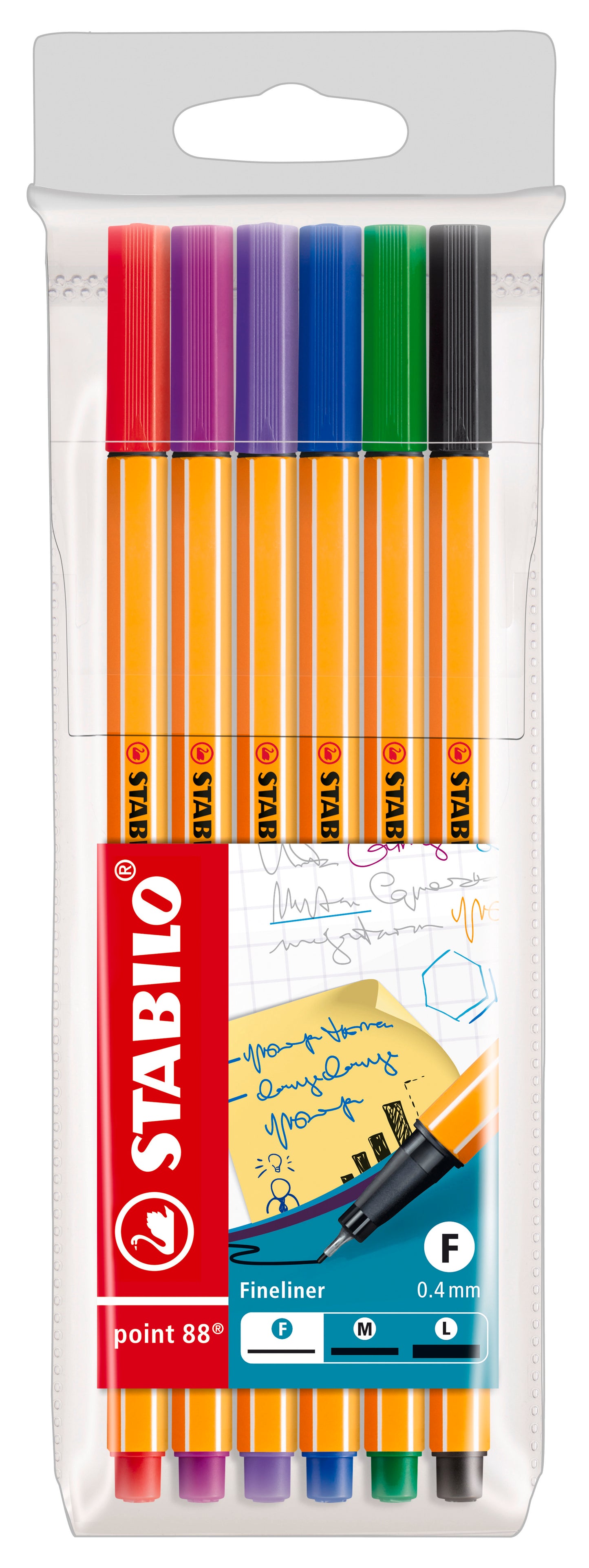 STABILO POINT 88 WALLET OF 6 ASSORTED COLOURS  (36  40  41  46  55  58). 88/6 \\\KD04853