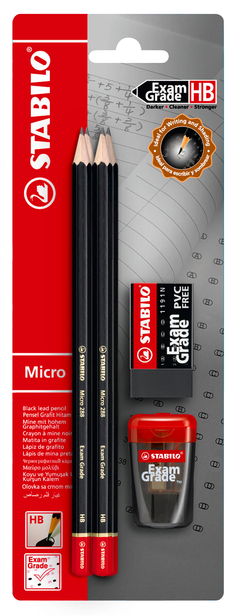 STABILO EXAM GRADE PENCILS HB BLISTER PACK OF 4 + 1191 ERASER + 4518 SHARPENER. B-13630 \\\KD04858