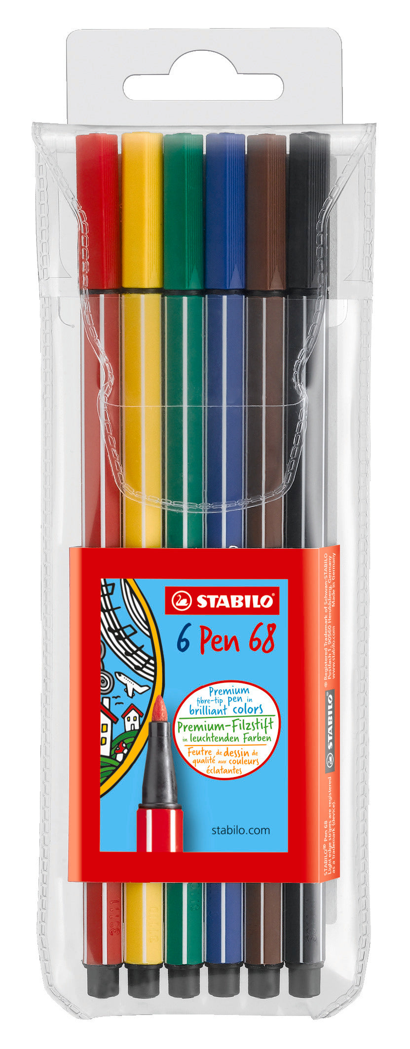 STABILO PEN 68 PLASTIC WALLET OF 6 COLOURS. 6806/PL \\\KD04861