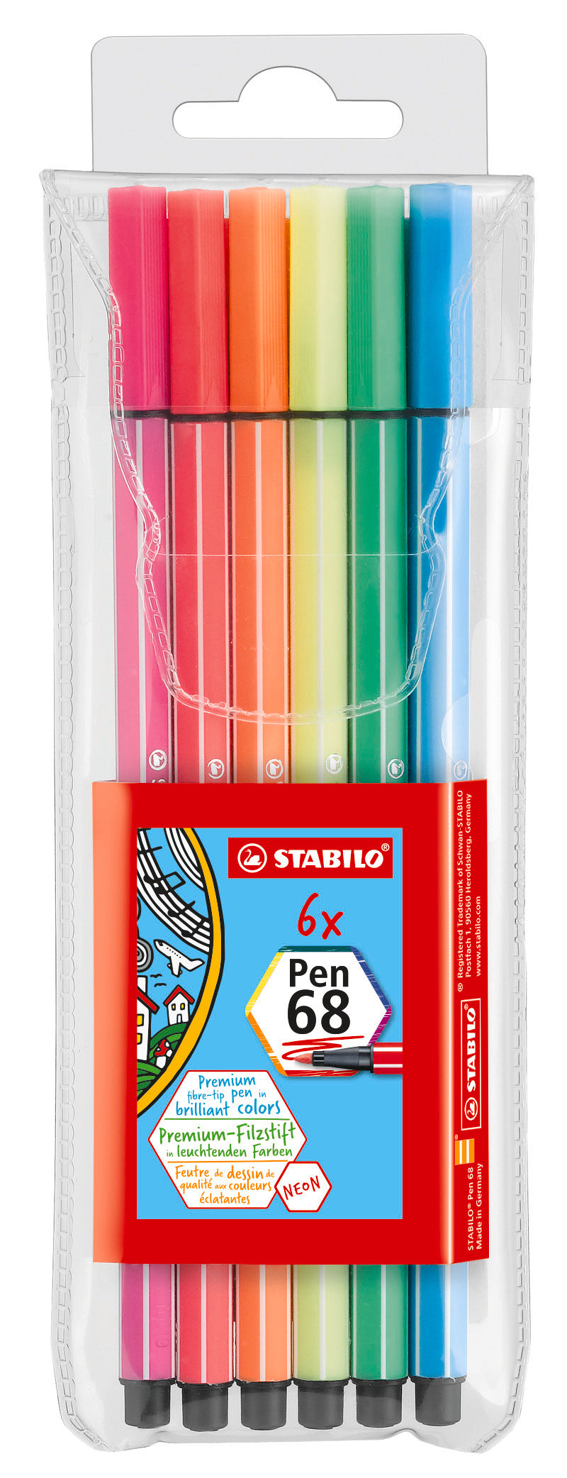 STABILO PEN 68 PLASTIC WALLET OF 6 NEON COLOURS. 6806-1 \\\KD04862