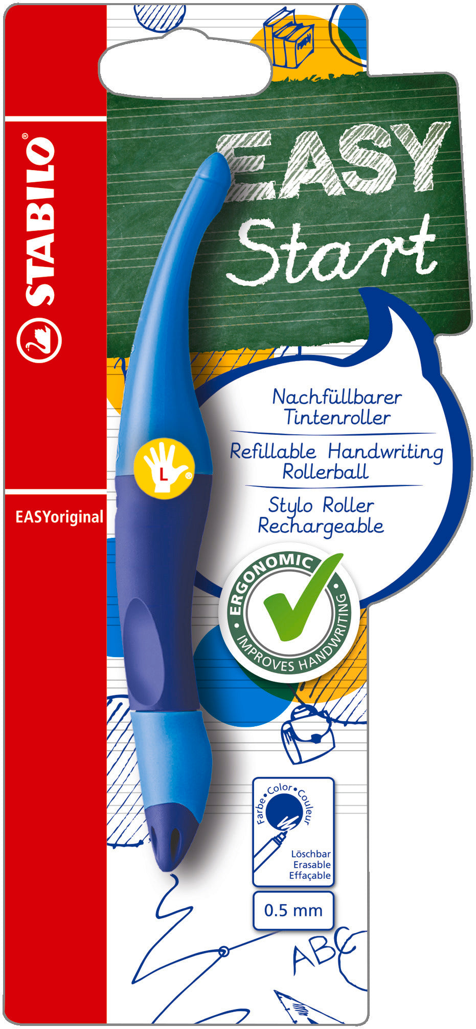 STABILO EASY ORIGINAL BLUE LEFT HANDED HANDWRITING PEN. B-46834-3 \\\KD04866