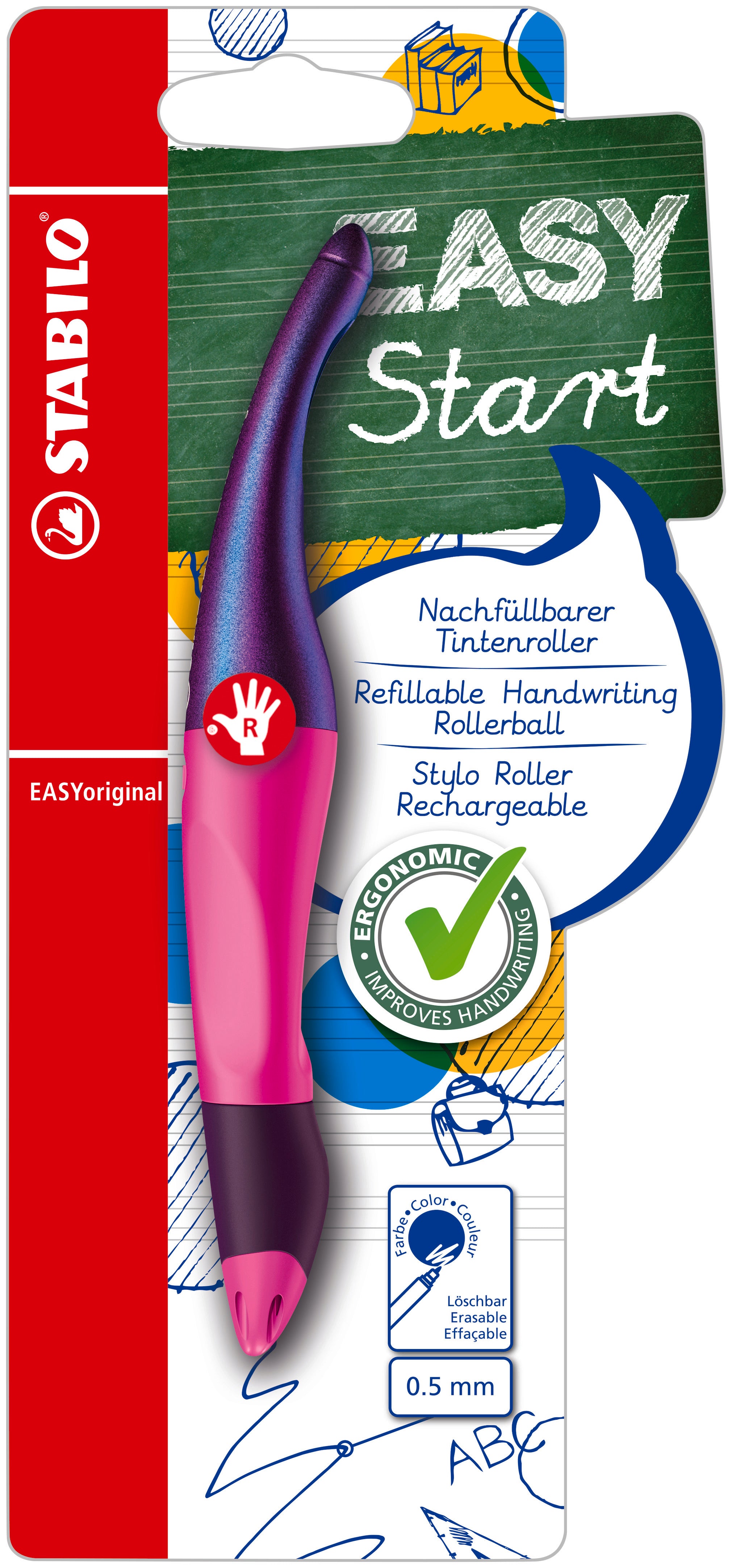 STABILO EASYORIGINAL HOLOGRAPH RIGHT HANDED MAGENTA  BLUE INK. B-56833-5 \\\KD04879