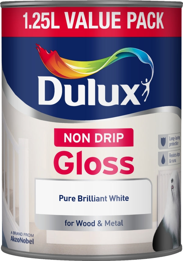 DULUX NON DRIP GLOSS PURE BRILLIANT WHITE 1.25L. 5089687 \\\KD04892