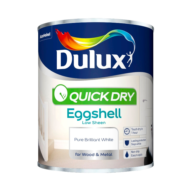 DULUX QUICK DRY EGGSHELL PURE BRILLIANT WHITE 750ML. 5210875 \\\KD04895