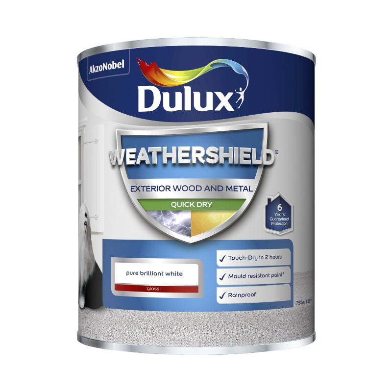 DULUX WEATHER SHIELD QUICK DRY GLOSS PURE BRILLIANT WHITE 750ML. 5122154 \\\KD04901