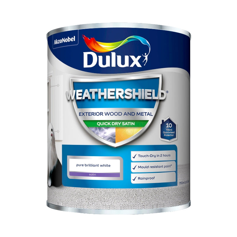 DULUX WEATHER SHIELD QUICK DRY SATIN PURE BRILLIANT WHITE 750ML. 5091521 \\\KD04902