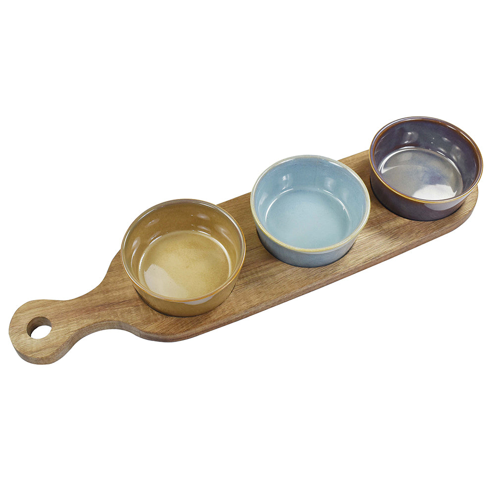 SNACK DISHES & WOOD TRAY S3. LP72835 \\\KD04934