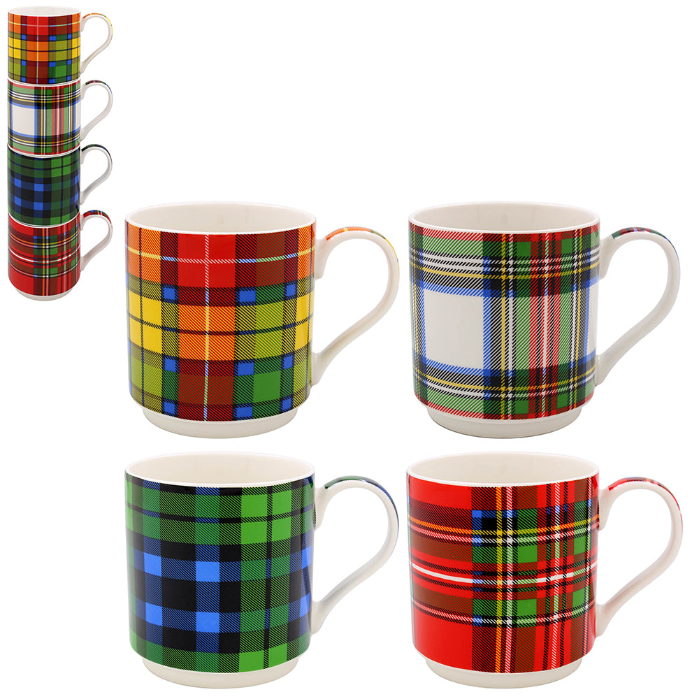 TARTAN ASSORTED COLOUR STACKING MUGS. LP96181 \\\KD04949