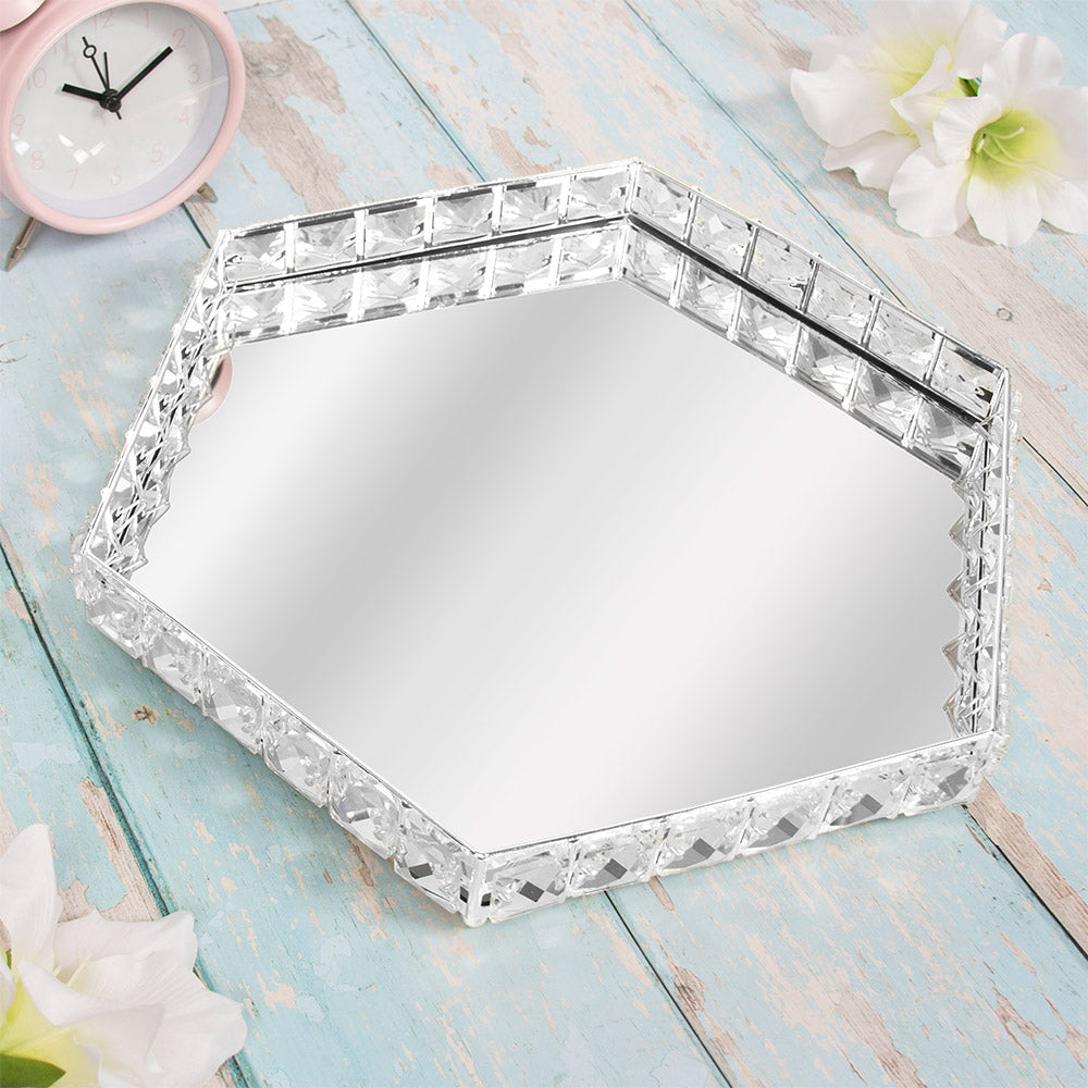 DECORATIVE HEXAGON MIRROR TRAY SILVER 33CM. LP47999 \\\KD04958
