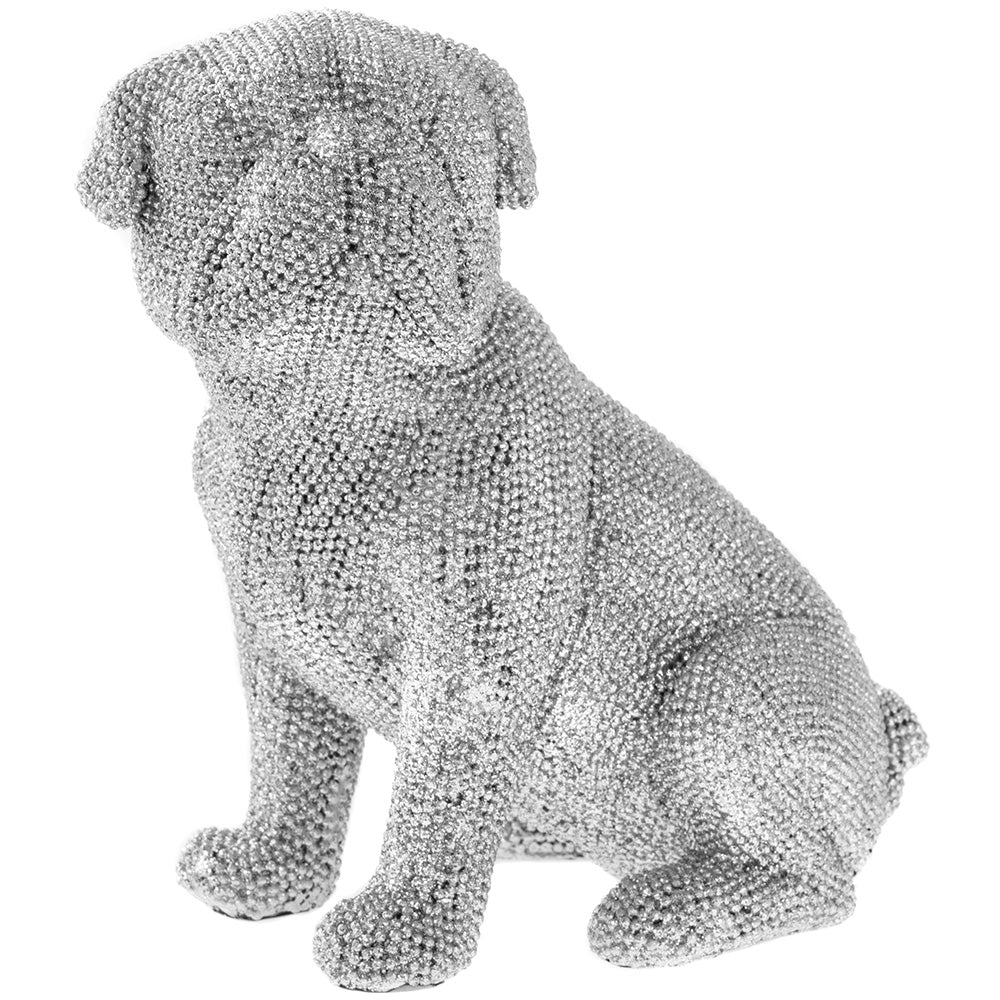 SILVER ART SPARKLY GLITZY SITTING PUG DOG ORNAMENT. LP42728 \\\KD04972