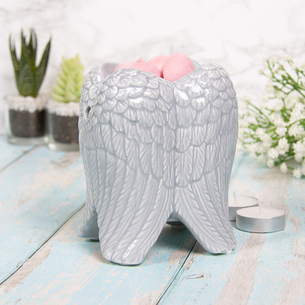 LEONARDO GREY CERAMIC ANGEL WING WAX MELT/OIL BURNER. LP48077 \\\KD05014