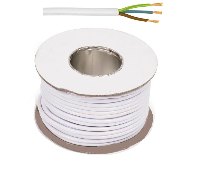 BASEC 3183Y 3 CORE ROUND FLEX WHITE CABLE 50M X 1MMÂ². 771139 \\\KD05052