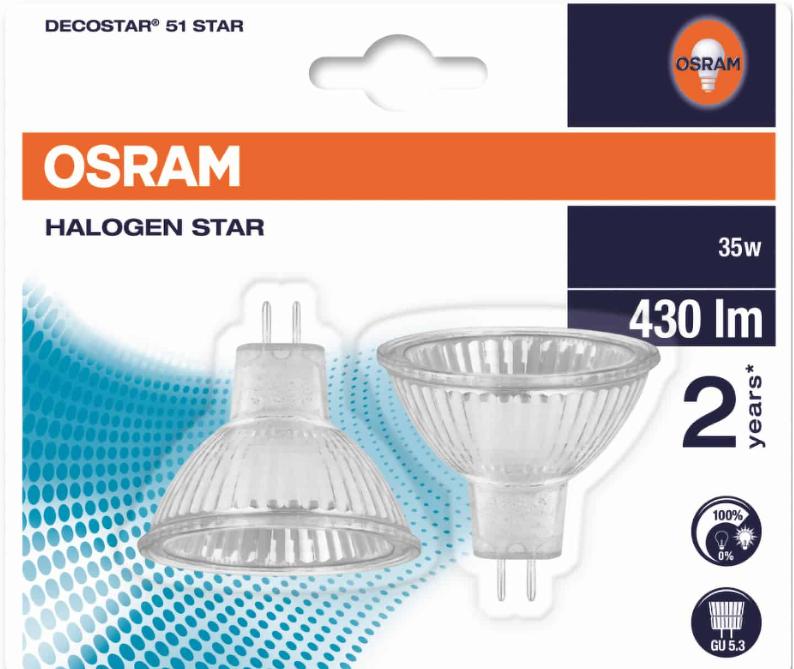OSRAM 12V 35W M269 430LM MR16 UV 50MM GU5.3 DIMMABLE SPOT LIGHT LAMPS WARM WHITE 2/PK. 200402 \\\KD05096