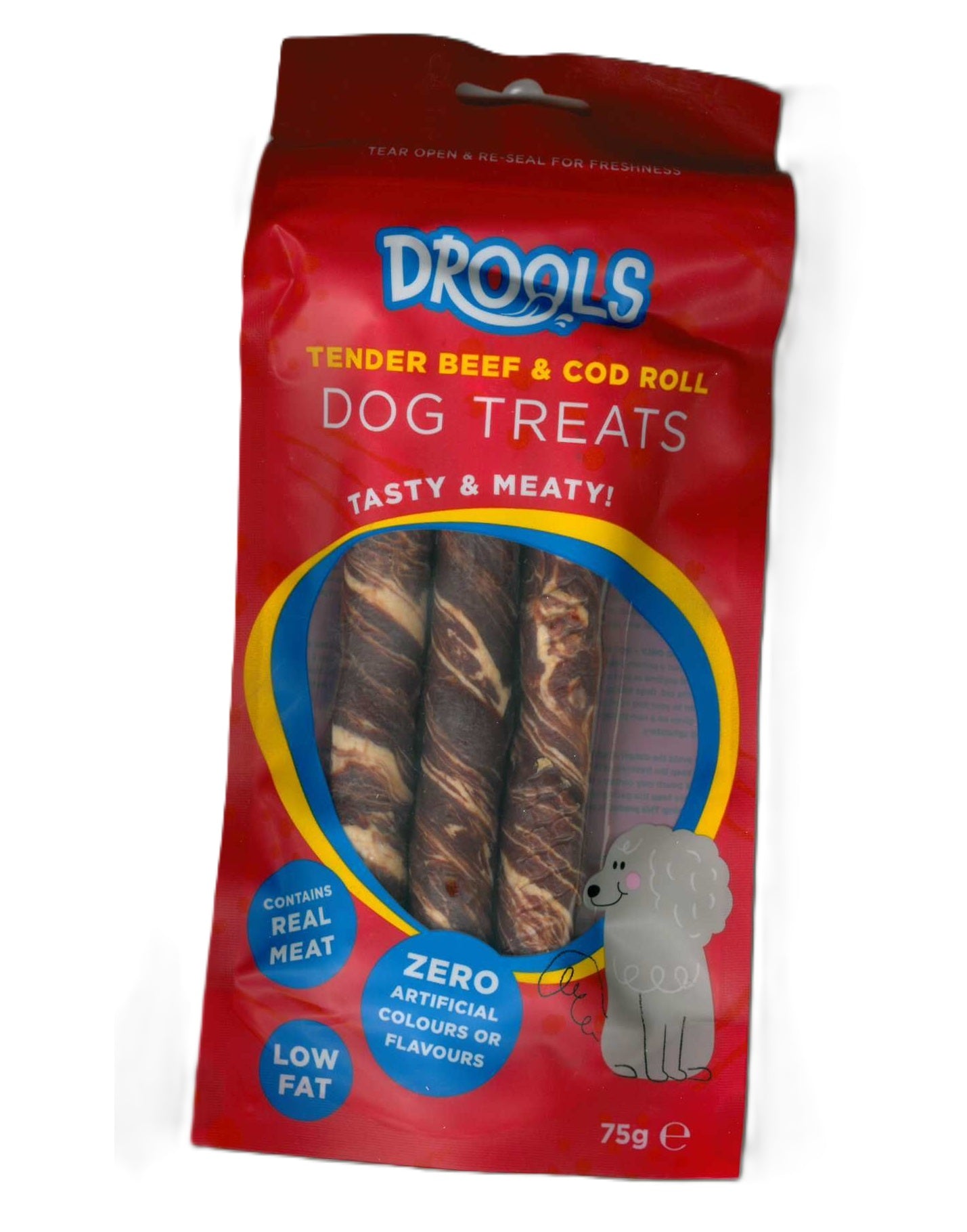 PET TOUCH TENDER BEEF & COD ROLL DOG TREATS 75G. DR8588 \\\KD05148