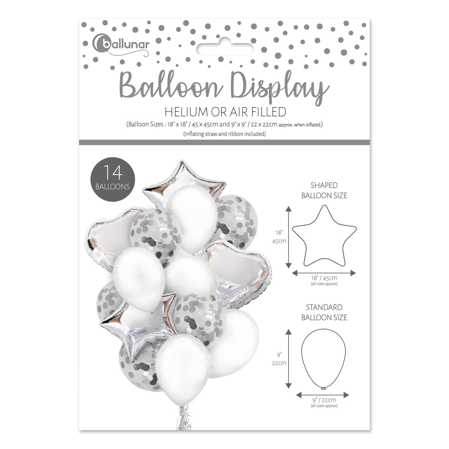 EUROWRAP 14 PIECE BALLOON SET SILVER APX 45 X 45 CM. 28857-SCC \\\KD05270