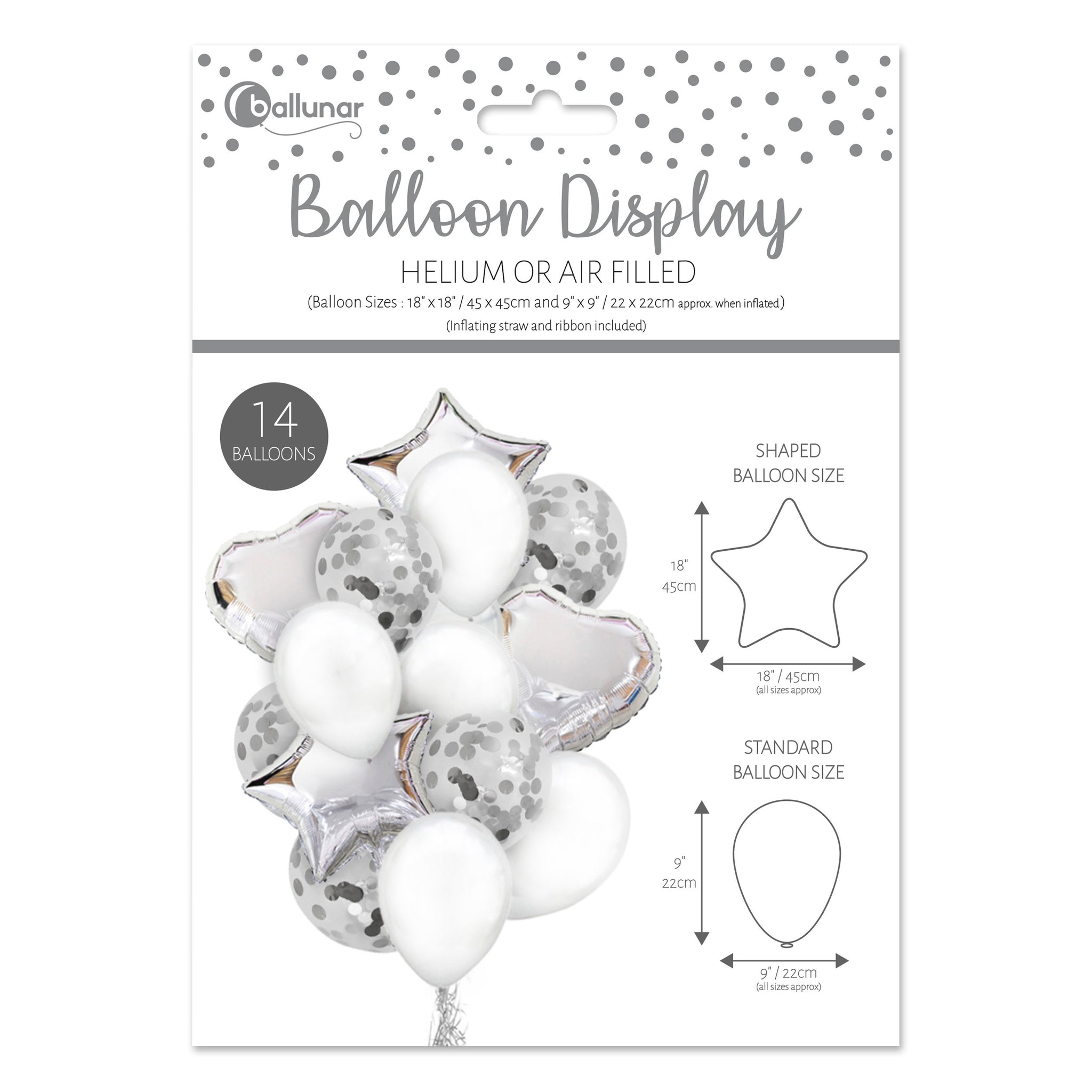 EUROWRAP 14 PIECE BALLOON SET SILVER APX 45 X 45 CM. 28857-SCC \\\KD05270