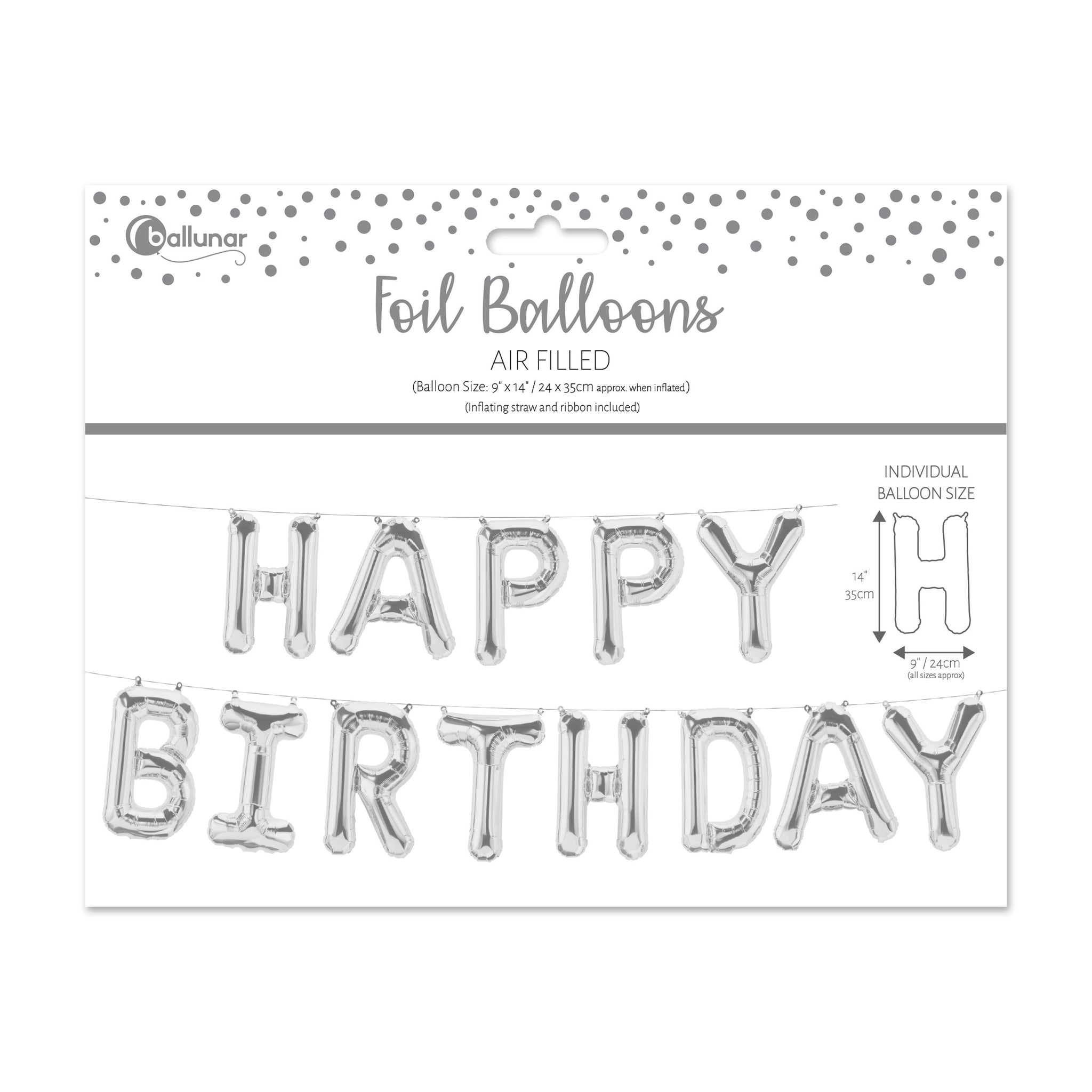 EUROWRAP HAPPY BIRTHDAY SILVER FOIL BALLOON APX 24 X 35CM. 28848-HBSCC \\\KD05273
