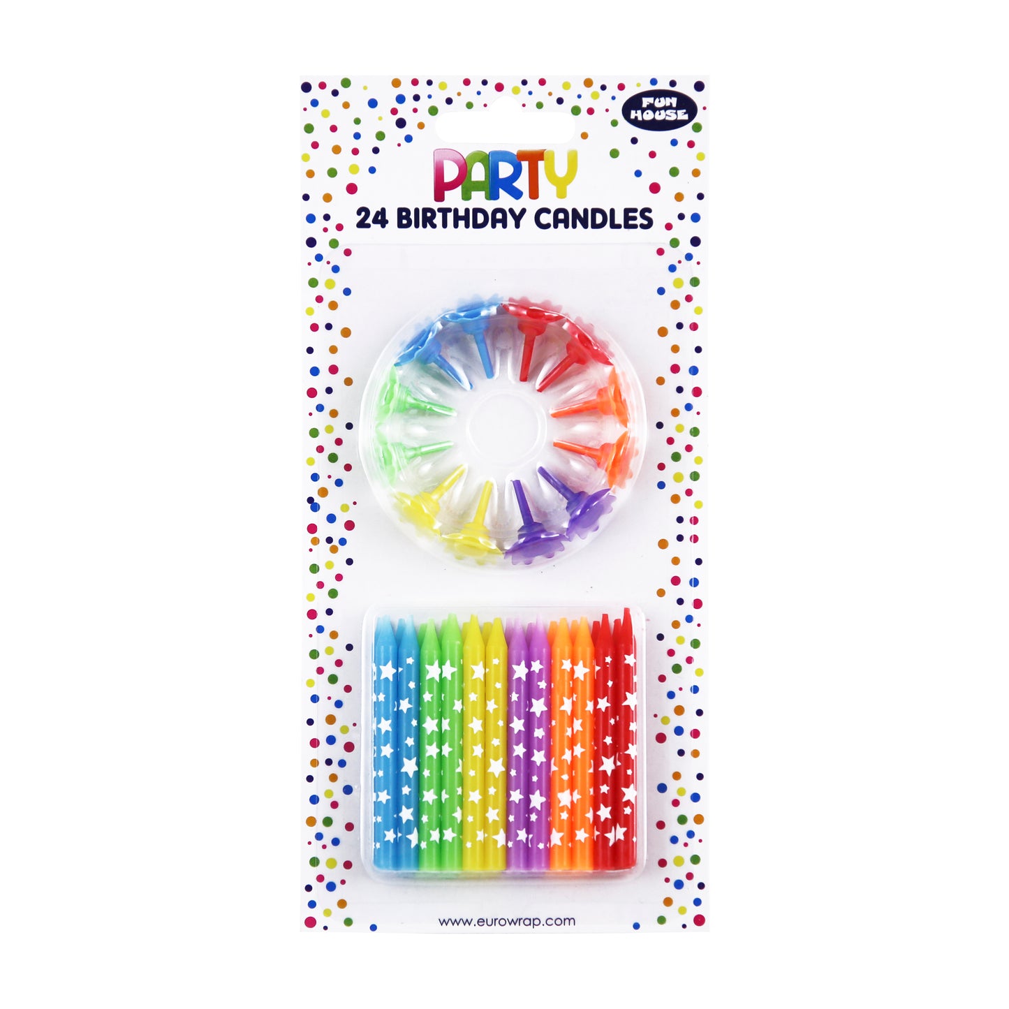 EUROWRAP 24 PACK STAR MULTI-COLORED CANDLES. 33703-MC \\\KD05275
